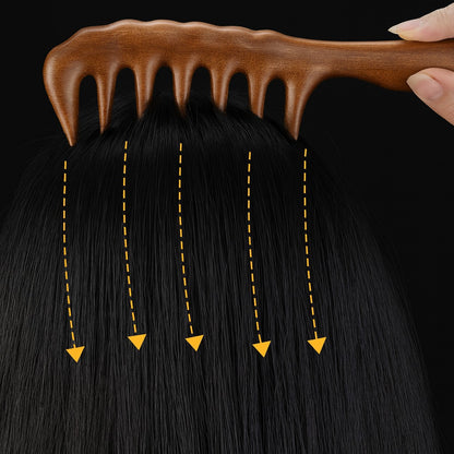 Sorendy Kıvırcık Saçlar için Ahşap Sandal Ağacı Geniş Dişli Tarak AT-118 - 20 cm Seyrek Dişli Doğal