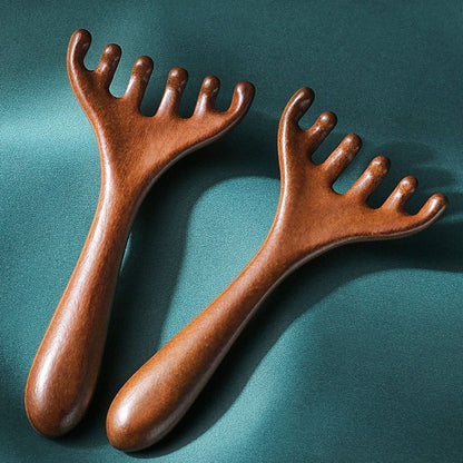 Ahşap Saç Derisi Masaj Tarağı  Aleti Saplı Tarak Meridyen Gua Sha Masaj Aparatı  Tarak AT-138