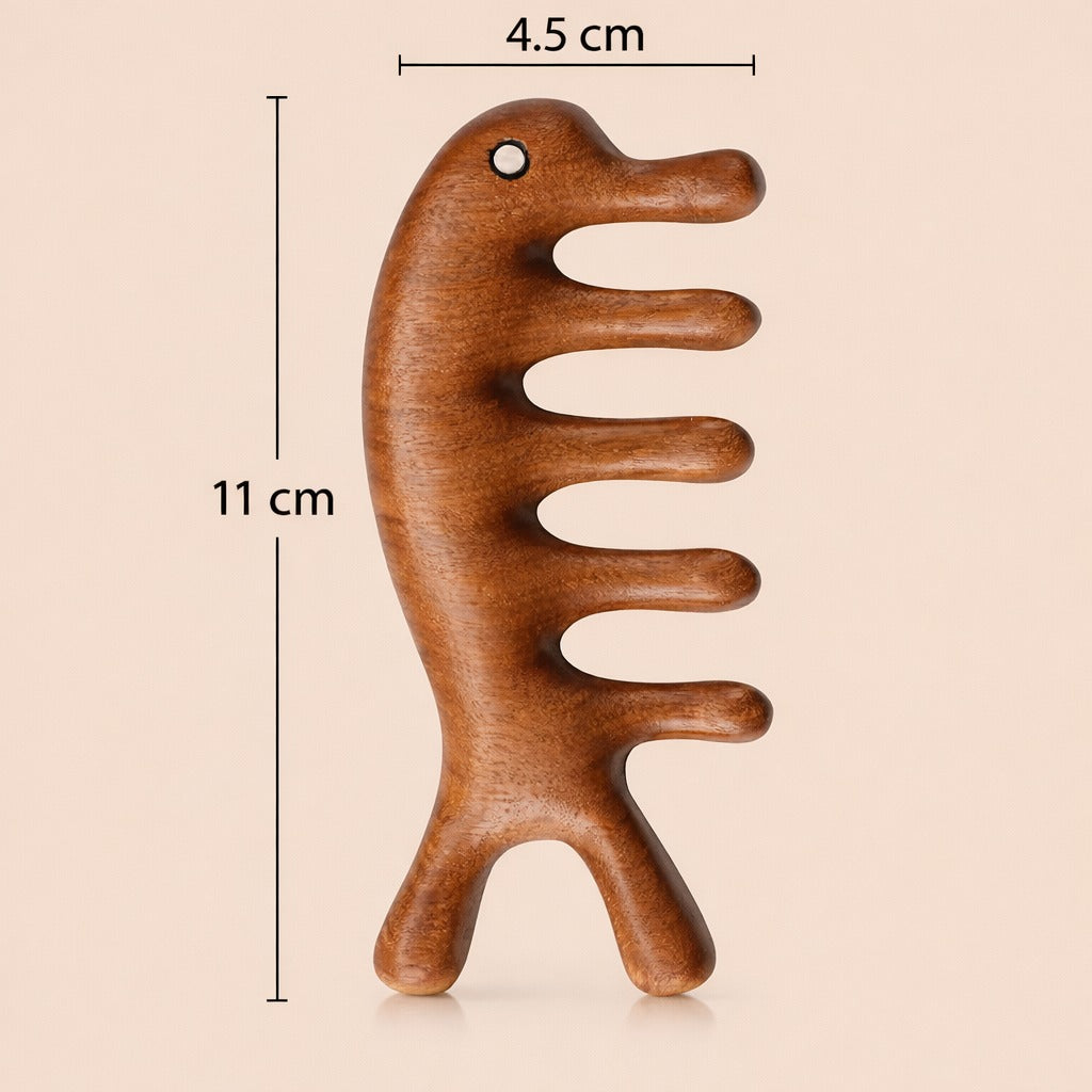 Sandal Ağacı Skalp Masaj Tarağı Ahşap Gua Sha Kafa Derisi Meridyen Akupresür Masaj Tarağı AT-139